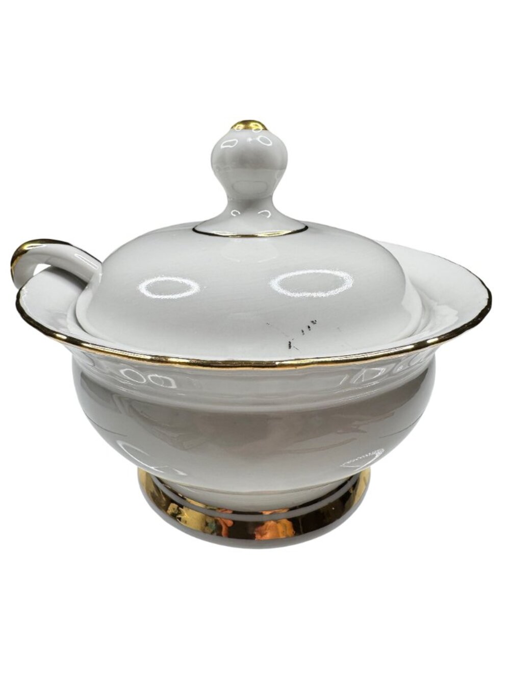 Porcelain Lidded Sugar Bowl With Gold Trim & Matching Ladle - Picture 5 of 16